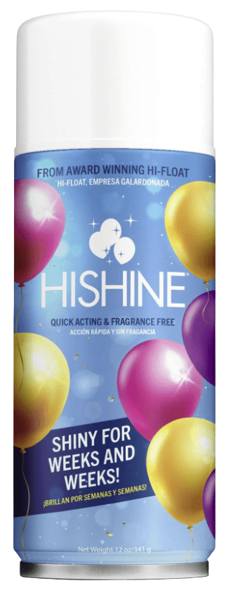Can of Hishine polish with colorful balloons on a white background