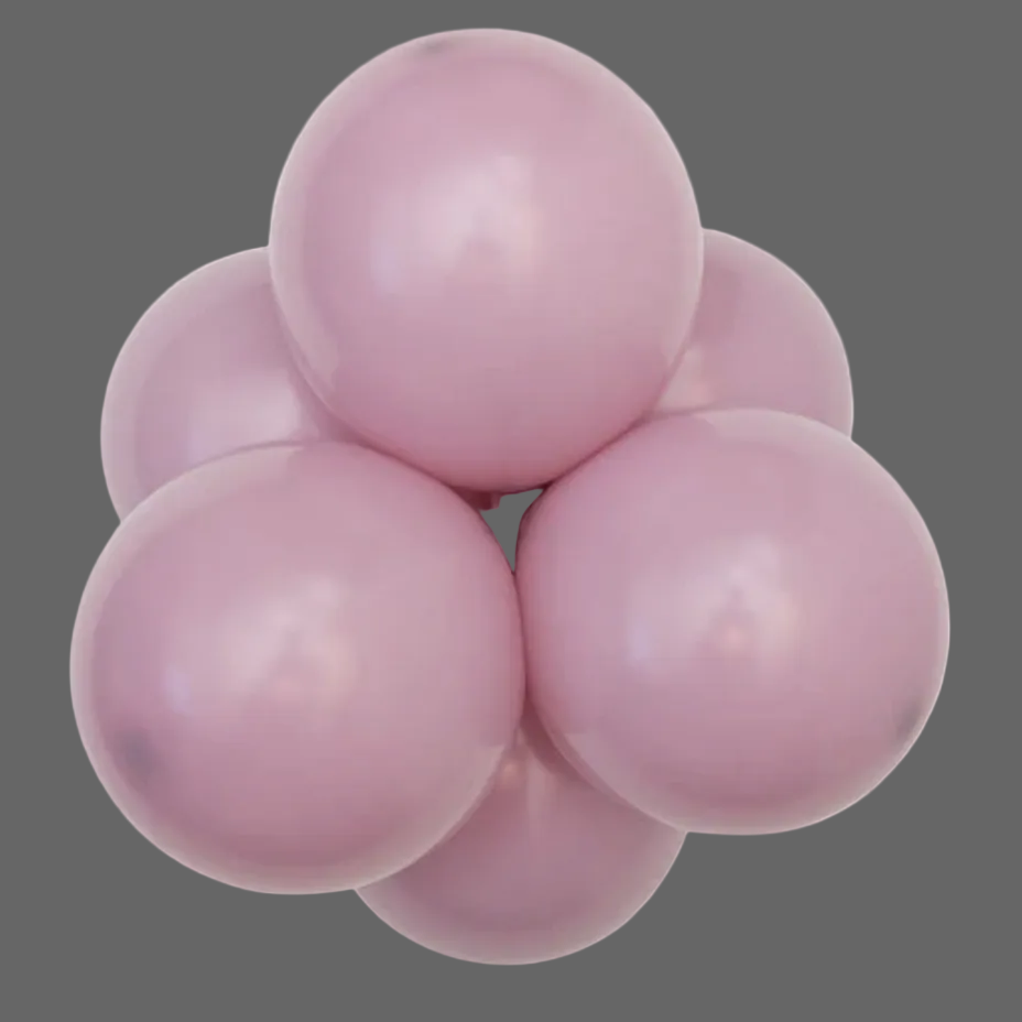 Group of pink balloons labeled 'Kalisan Retro Dusty Rose' on a white background