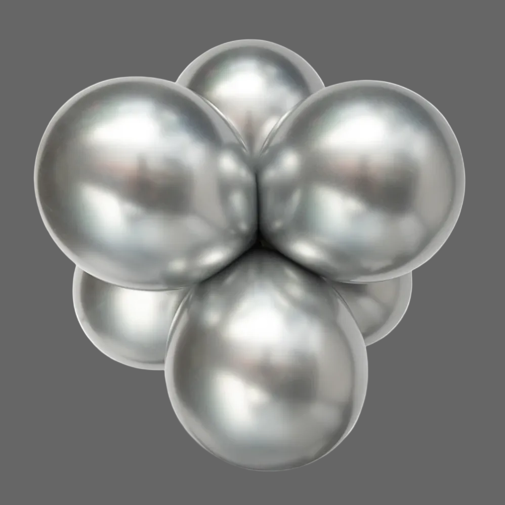 Silver metallic sphere with 'Kalisan Mirror Silver' label on a white background